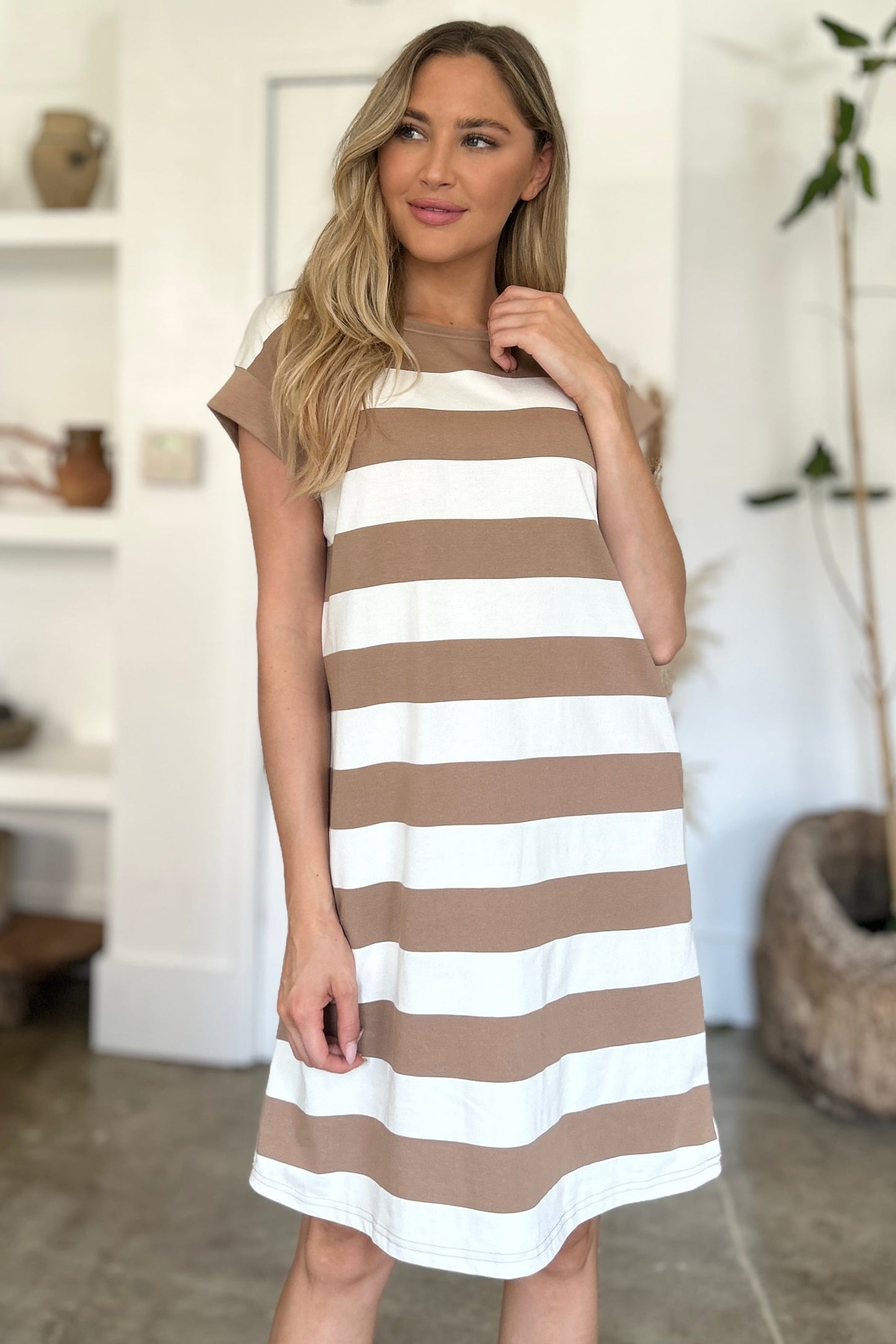 Basic Bae Striped Round Mini Dress