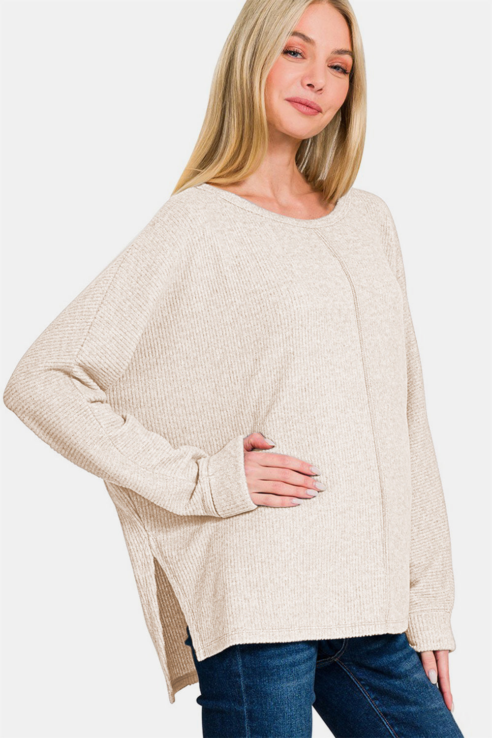 Zenana Side Slit Round Neck Top