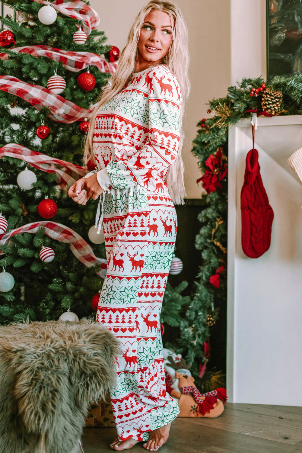 Round Neck Christmas Lounge Set