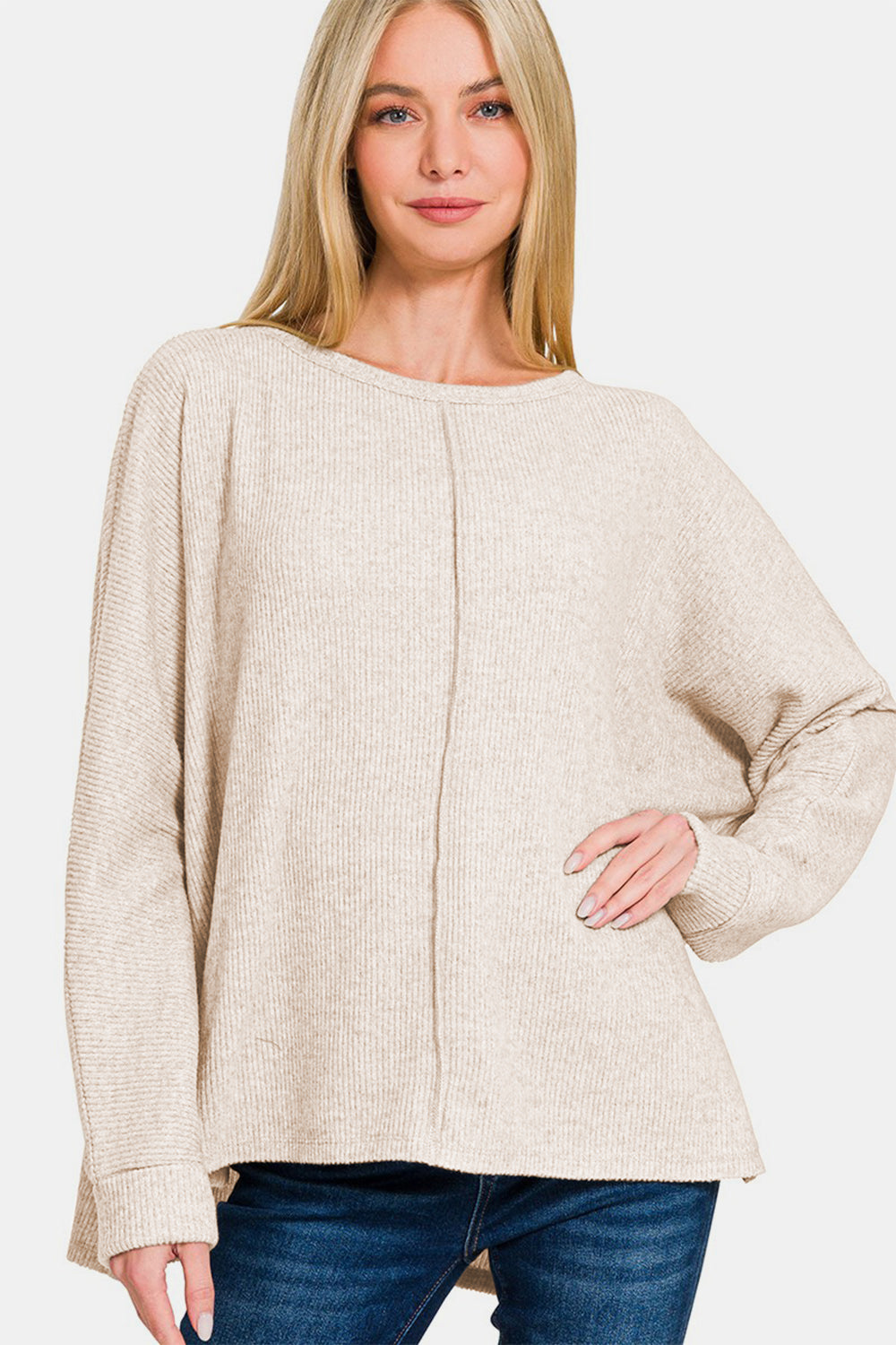 Zenana Side Slit Round Neck Top