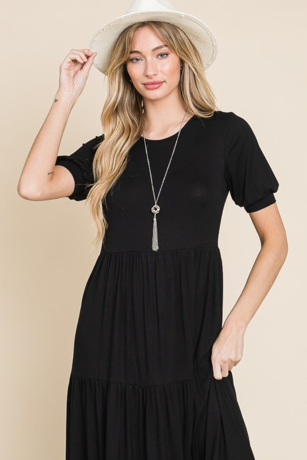 BOMBOM Short Sleeve Tiered Maxi Dress - JH2 DESIGNS