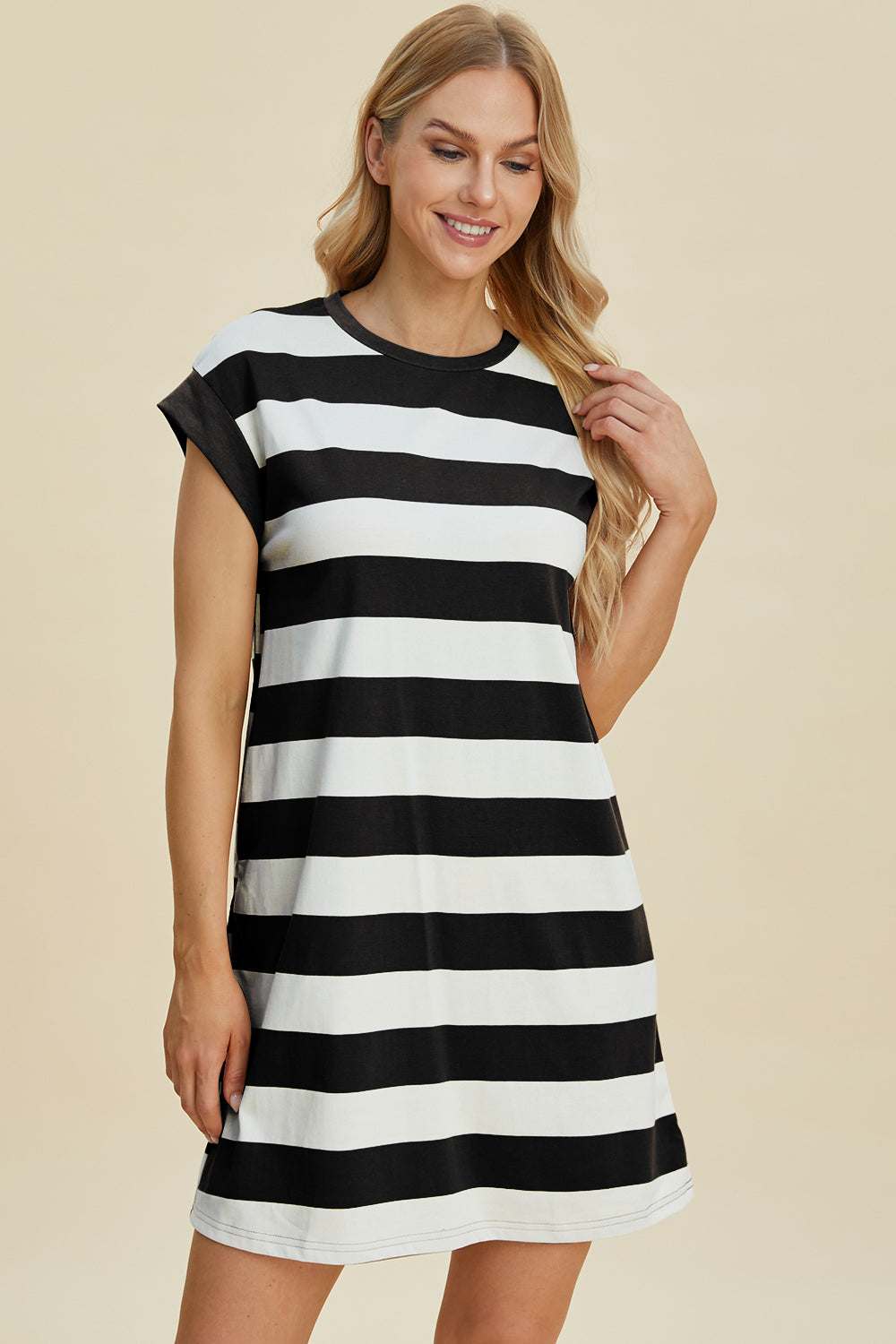 Basic Bae Striped Round Mini Dress