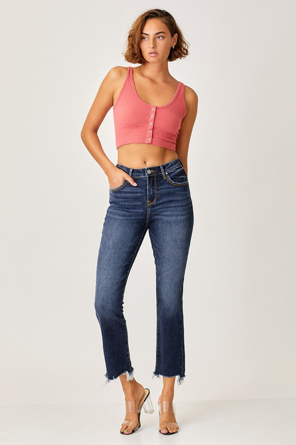 Risen Frayed Hem Cropped Straight Jeans - JH2 DESIGNS