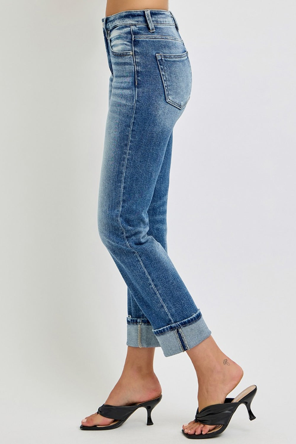 RISEN High Rise Crop Straight Roll Up Jeans - JH2 DESIGNS