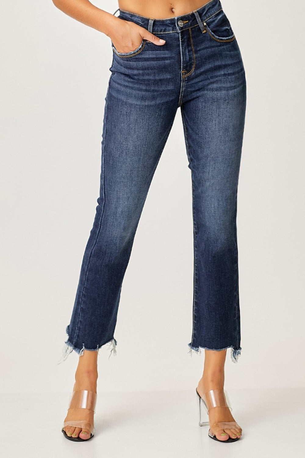 Risen Frayed Hem Cropped Straight Jeans - JH2 DESIGNS