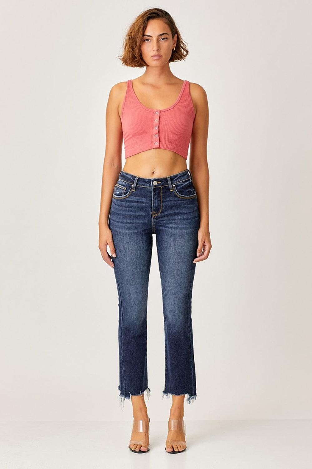 Risen Frayed Hem Cropped Straight Jeans - JH2 DESIGNS