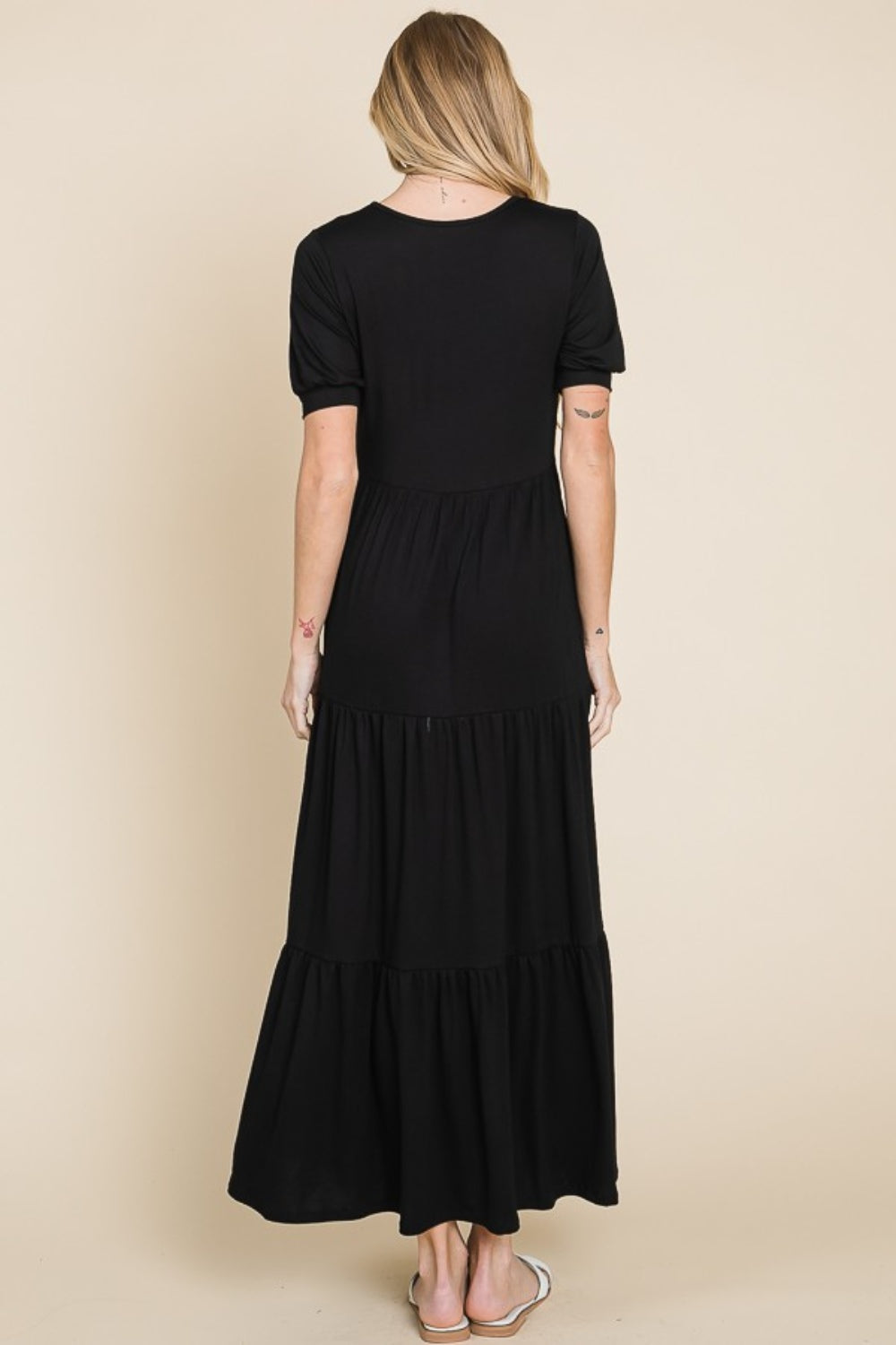 BOMBOM Short Sleeve Tiered Maxi Dress - JH2 DESIGNS