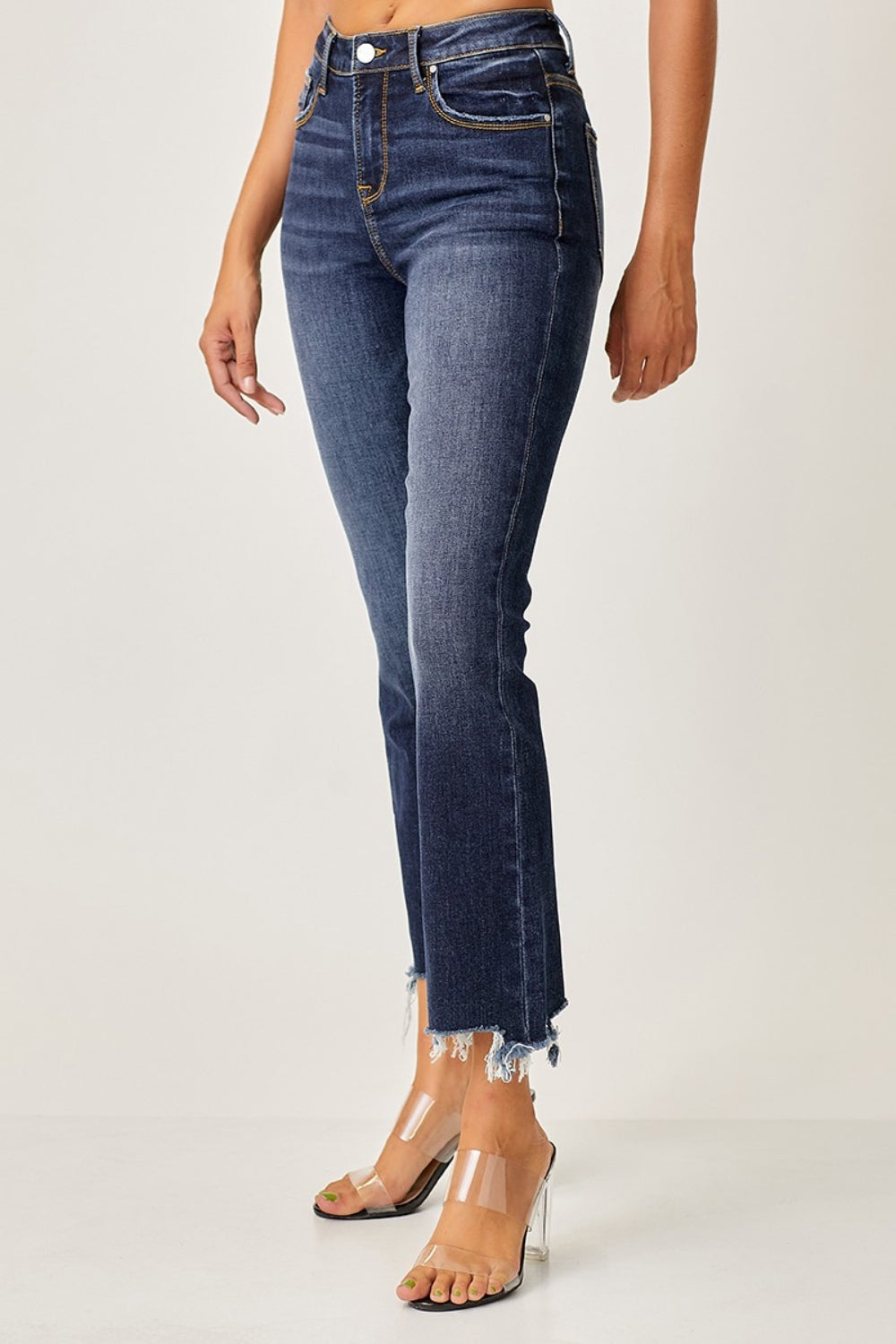 Risen Frayed Hem Cropped Straight Jeans - JH2 DESIGNS