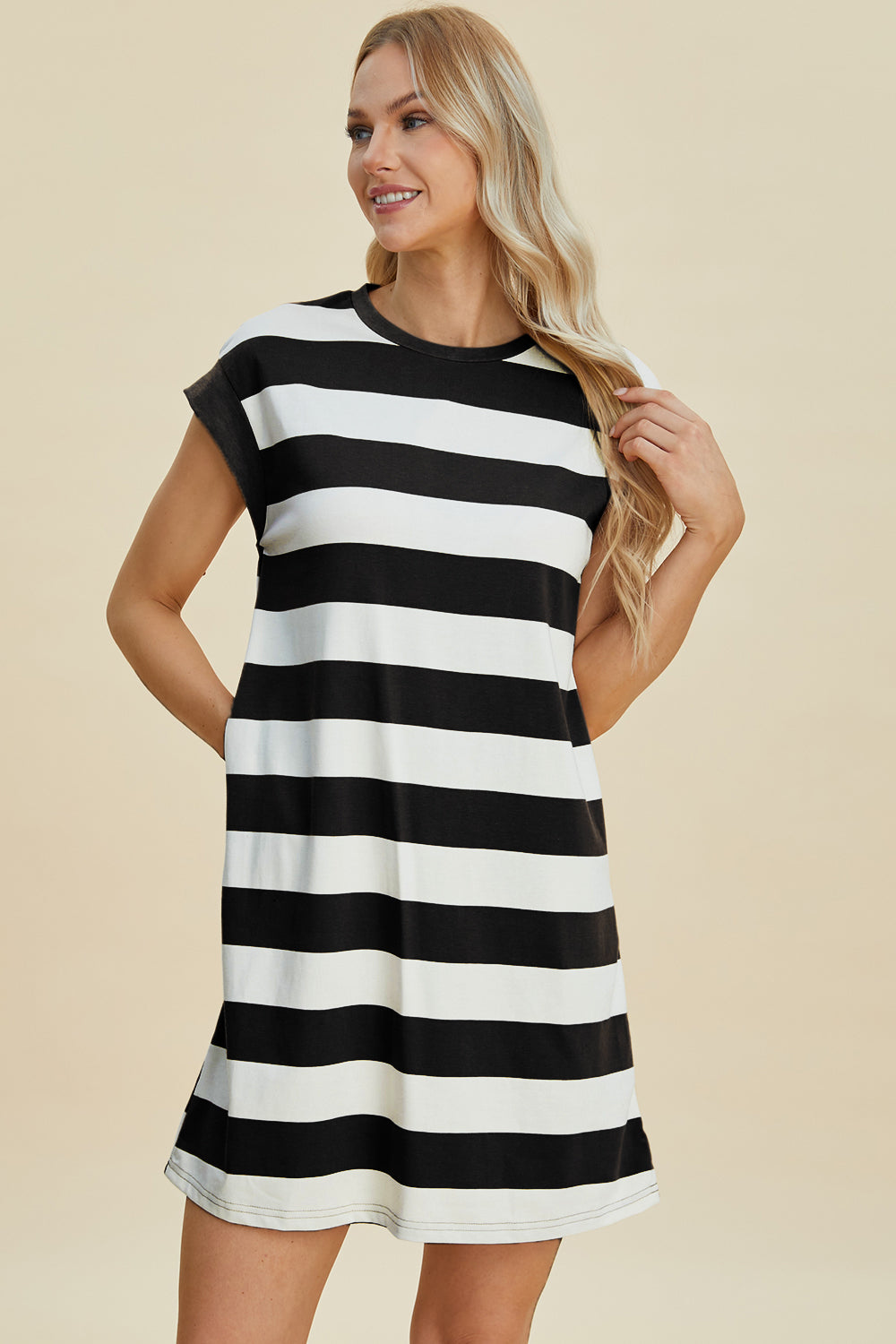 Basic Bae Striped Round Mini Dress