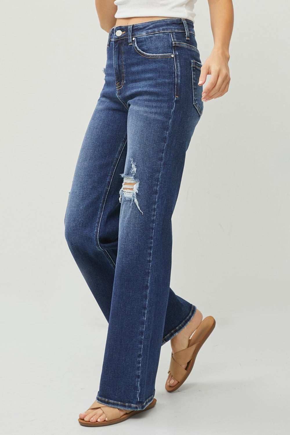 RISEN High Rise Distressed Wide Leg Jeans - JH2 DESIGNS