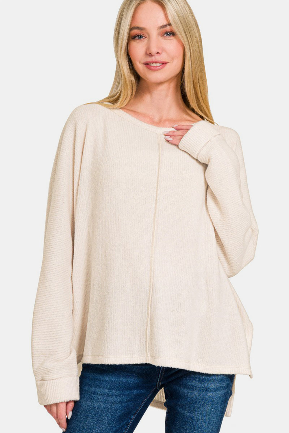 Zenana Side Slit Round Neck Top