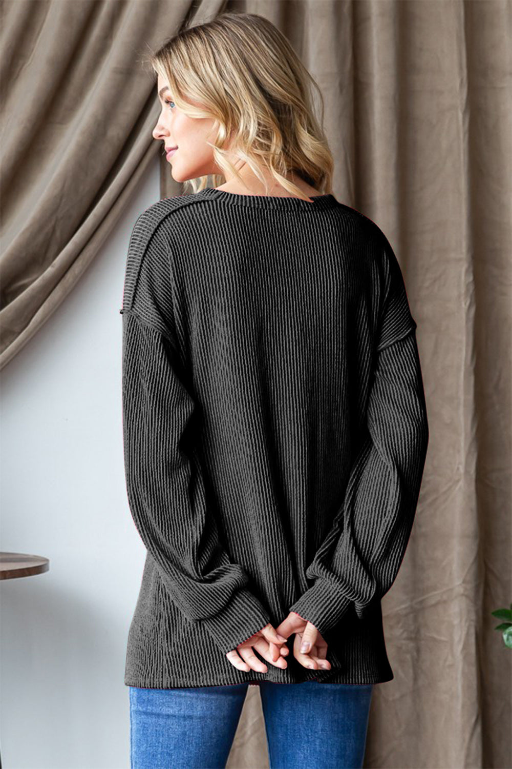 Heimish Ribbed Exposed Seam Long Sleeve T-Shirt - JH2 DESIGNS