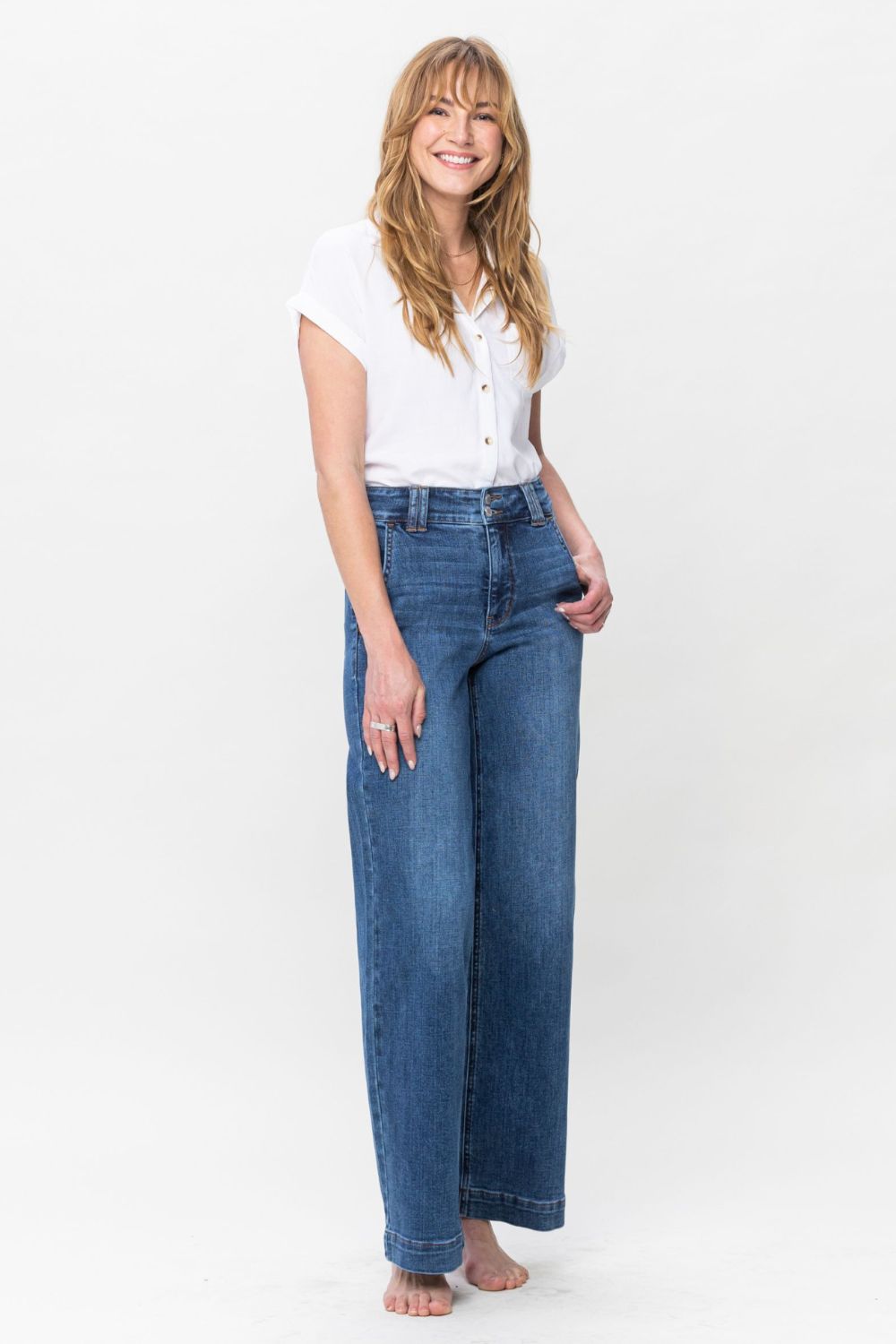 Judy Blue Double Button Wide Leg Jeans - JH2 DESIGNS