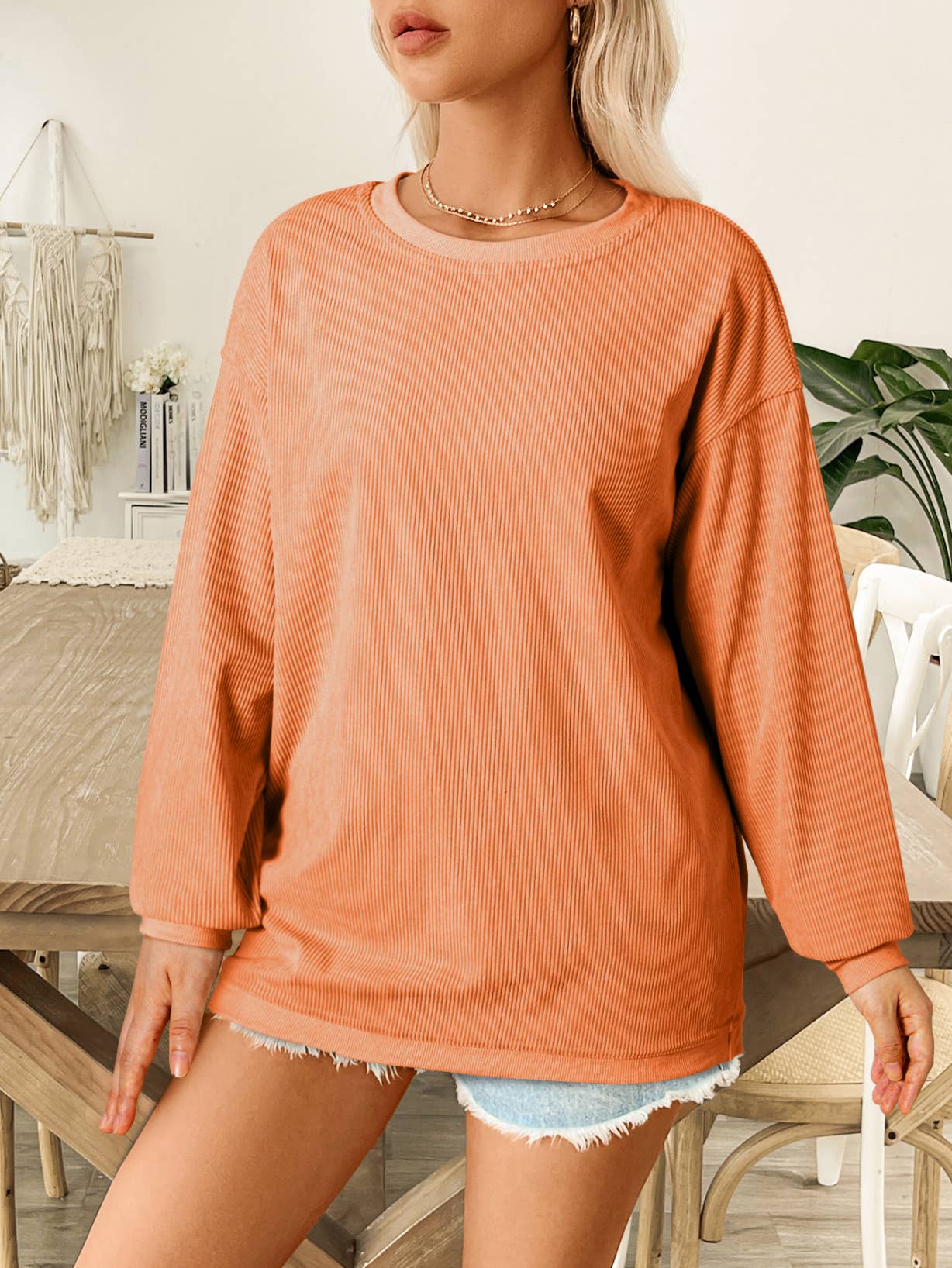 Chic Ribbed Corduroy Oversized Hoodie - Orange