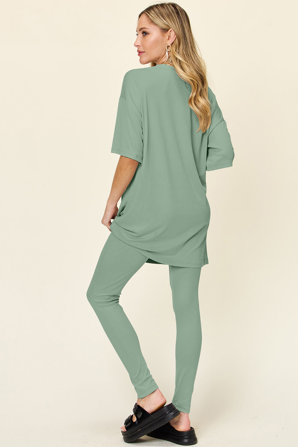 Double Take Round Neck T-Shirt and Leggings Set