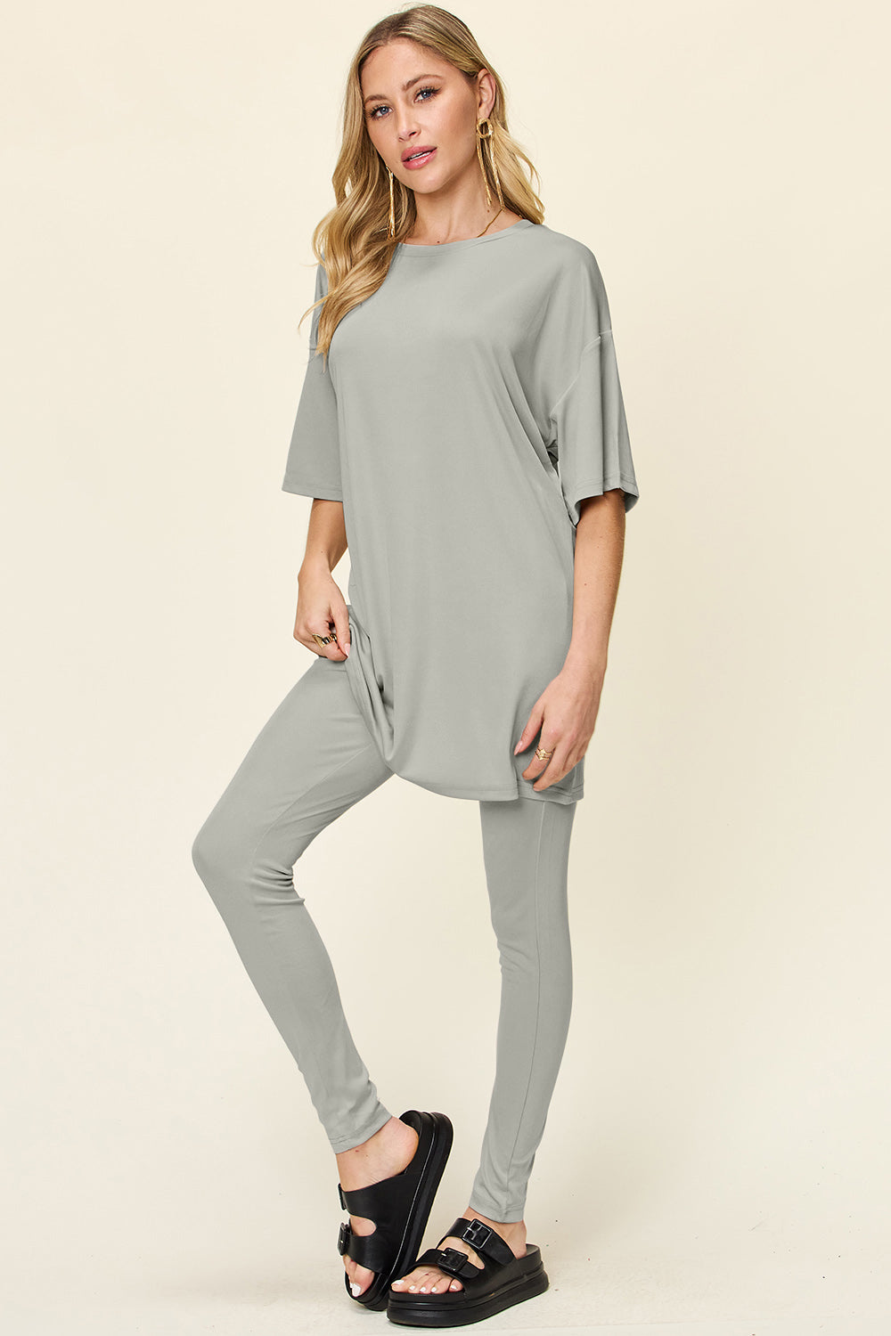 Double Take Round Neck T-Shirt and Leggings Set