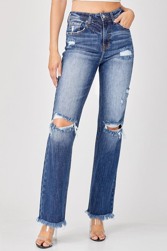 Risen Distressed Straight Jeans