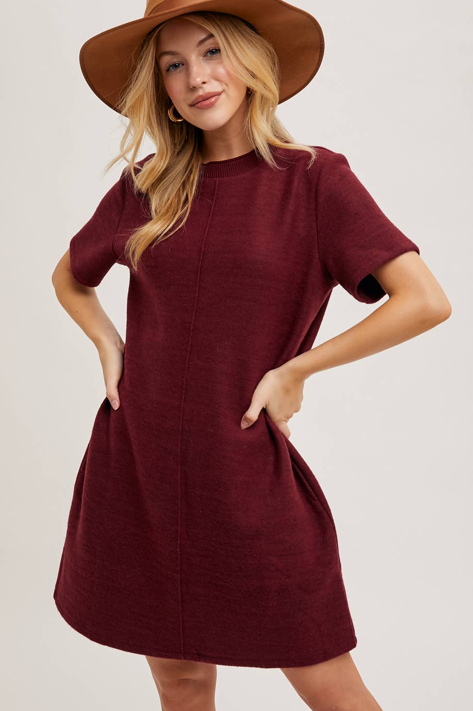 Bluivy Burgundy T-Shirt Dress Front 