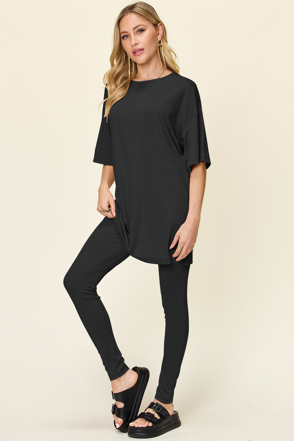 Double Take Round Neck T-Shirt and Leggings Set