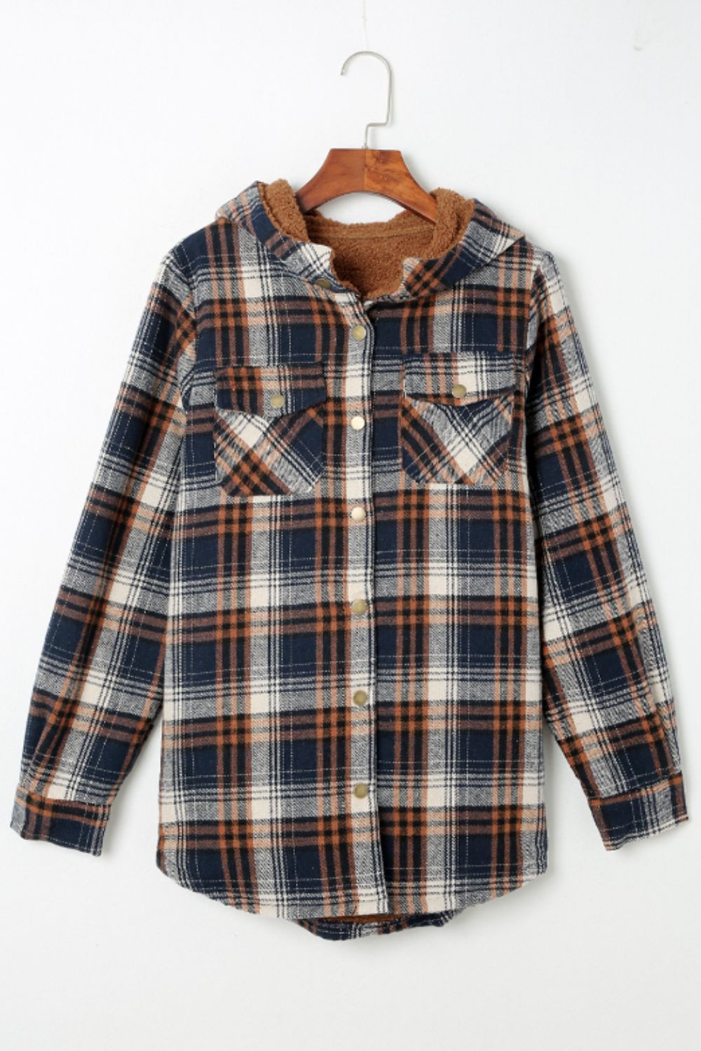 Plaid Button Up Long Sleeve Hooded Jacket - JH2 DESIGNS