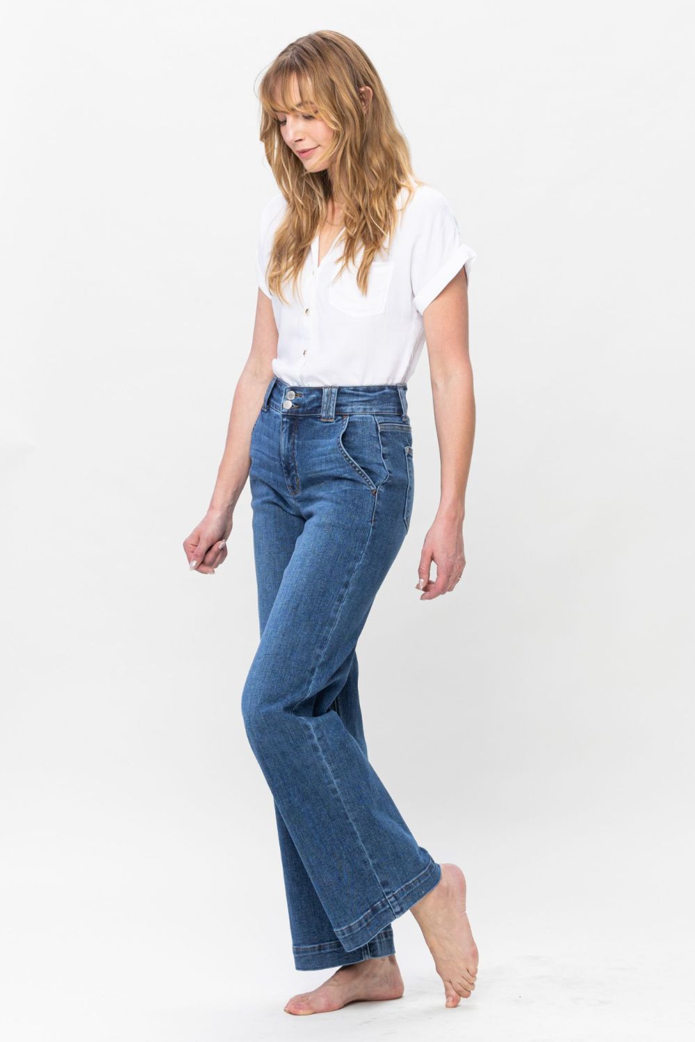Judy Blue Double Button Wide Leg Jeans - JH2 DESIGNS