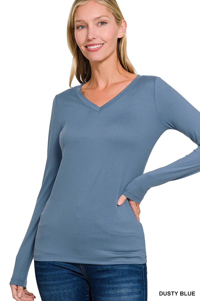 SI-24850 BRUSHED MICROFIBER LONG SLEEVE V-NECK TEE - JH2 DESIGNS