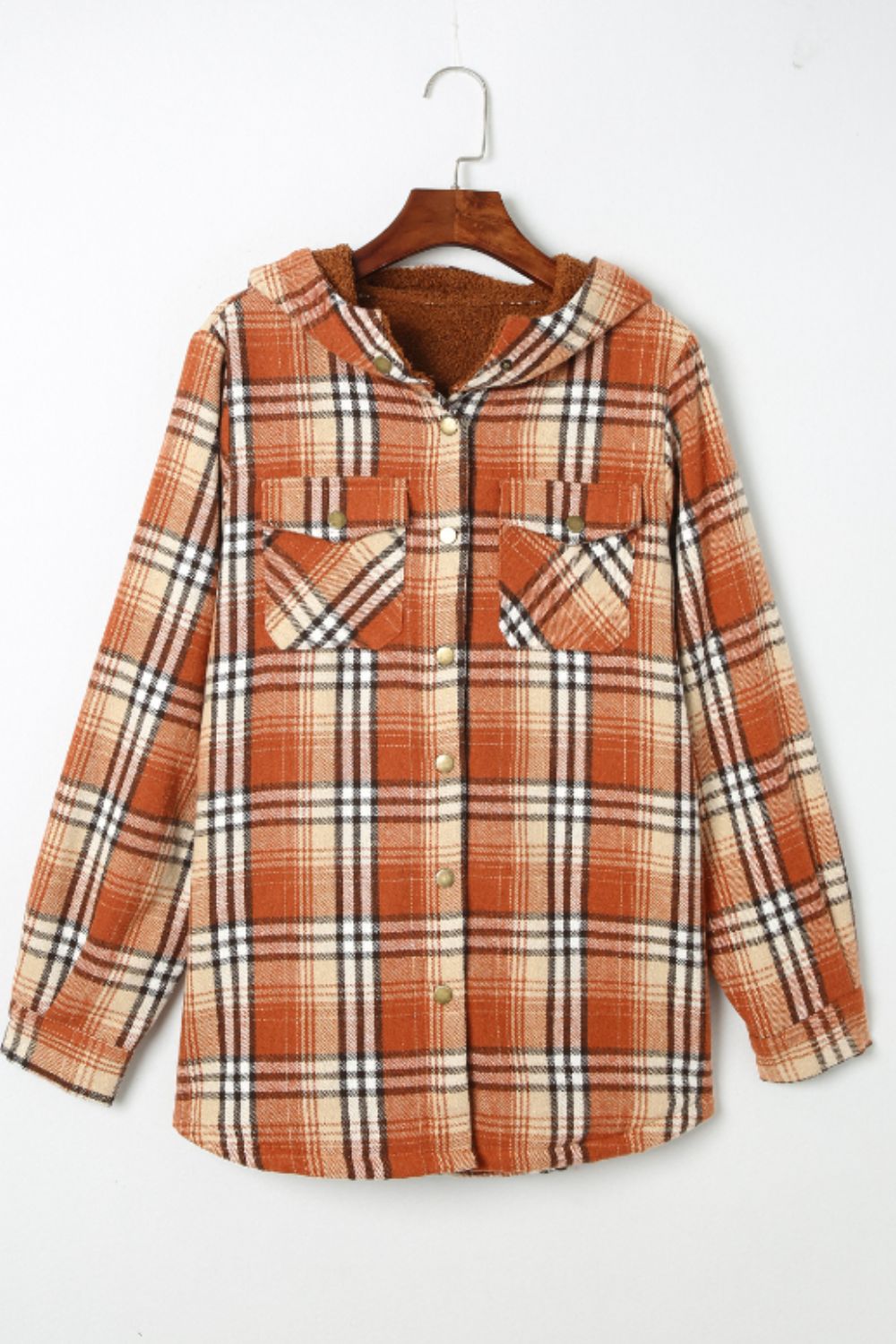 Plaid Button Up Long Sleeve Hooded Jacket - JH2 DESIGNS