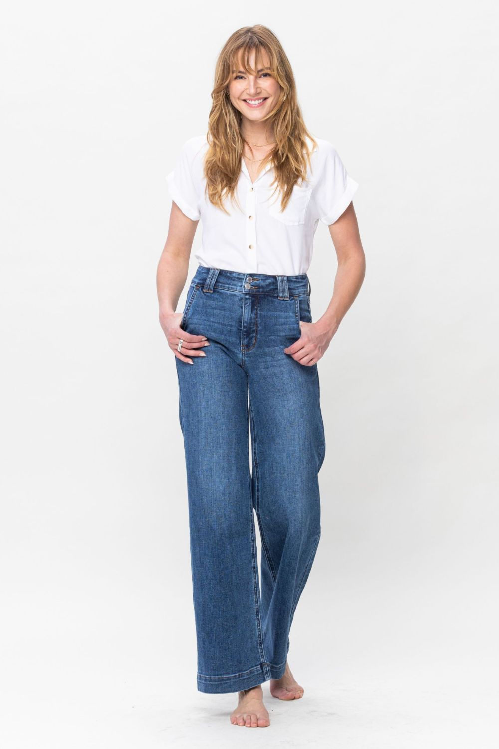 Judy Blue Double Button Wide Leg Jeans - JH2 DESIGNS