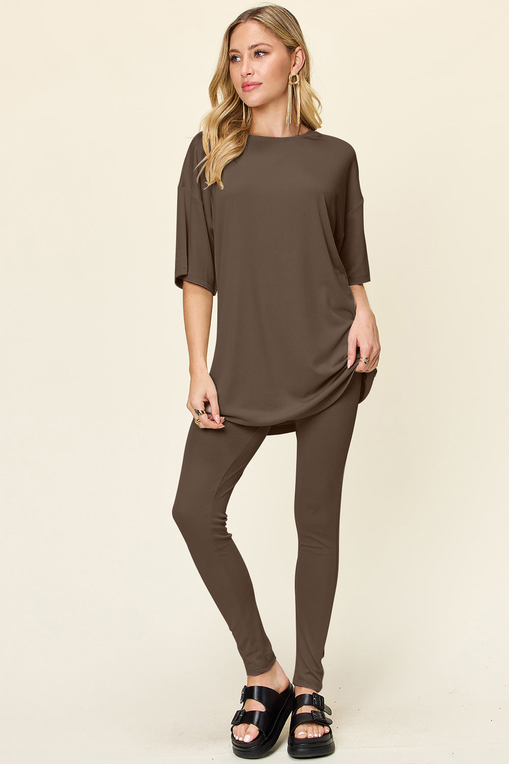 Double Take Round Neck T-Shirt and Leggings Set