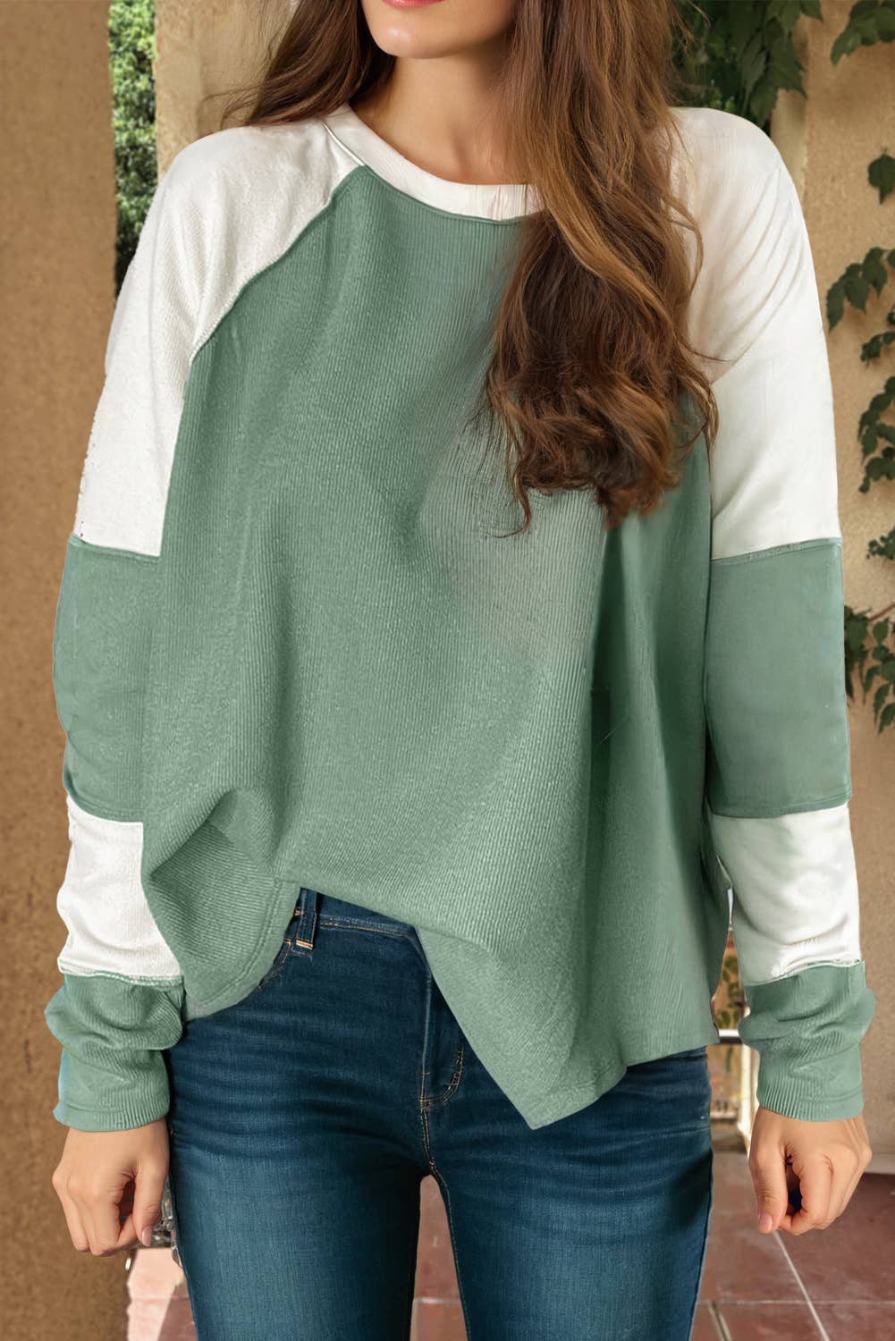 Ribbed Raglan Long Sleeve Top - JH2 DESIGNS