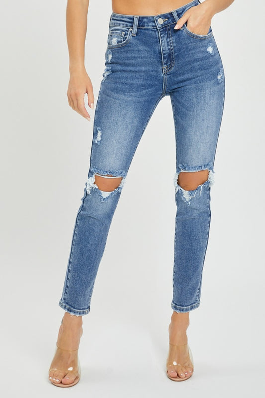 Risen High Rise Distressed Skinny Jeans