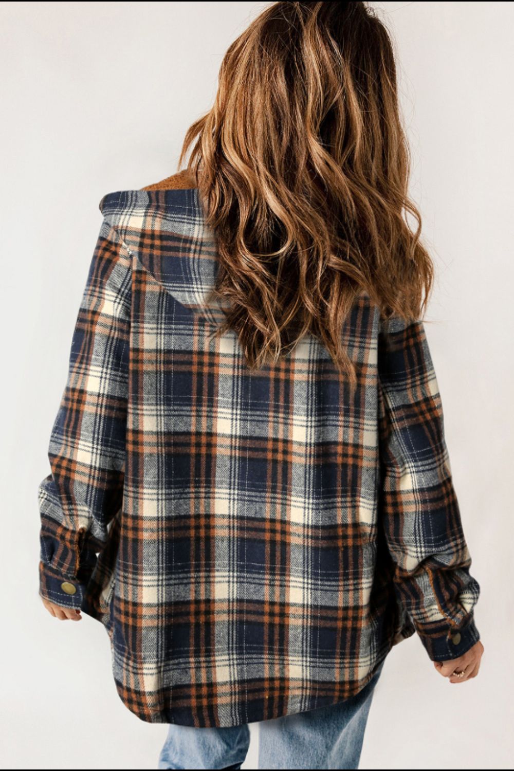 Plaid Button Up Long Sleeve Hooded Jacket - JH2 DESIGNS