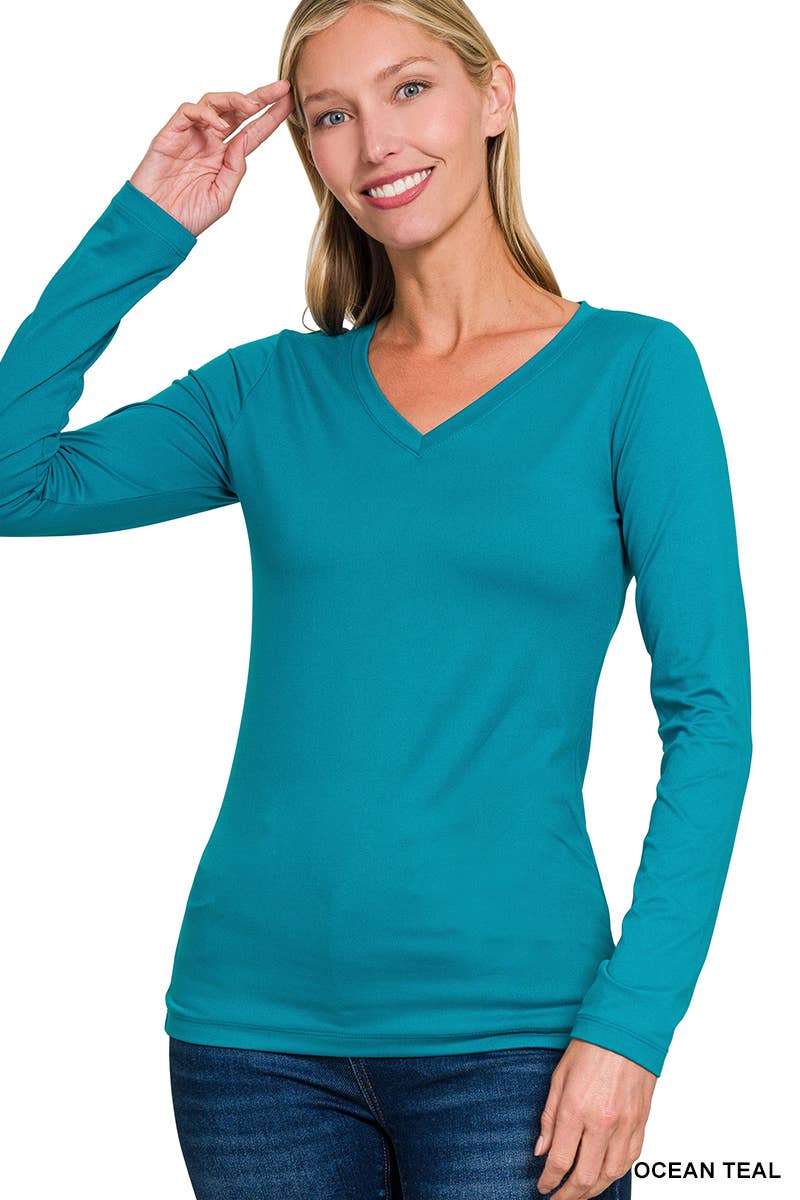 SI-24850 BRUSHED MICROFIBER LONG SLEEVE V-NECK TEE - JH2 DESIGNS