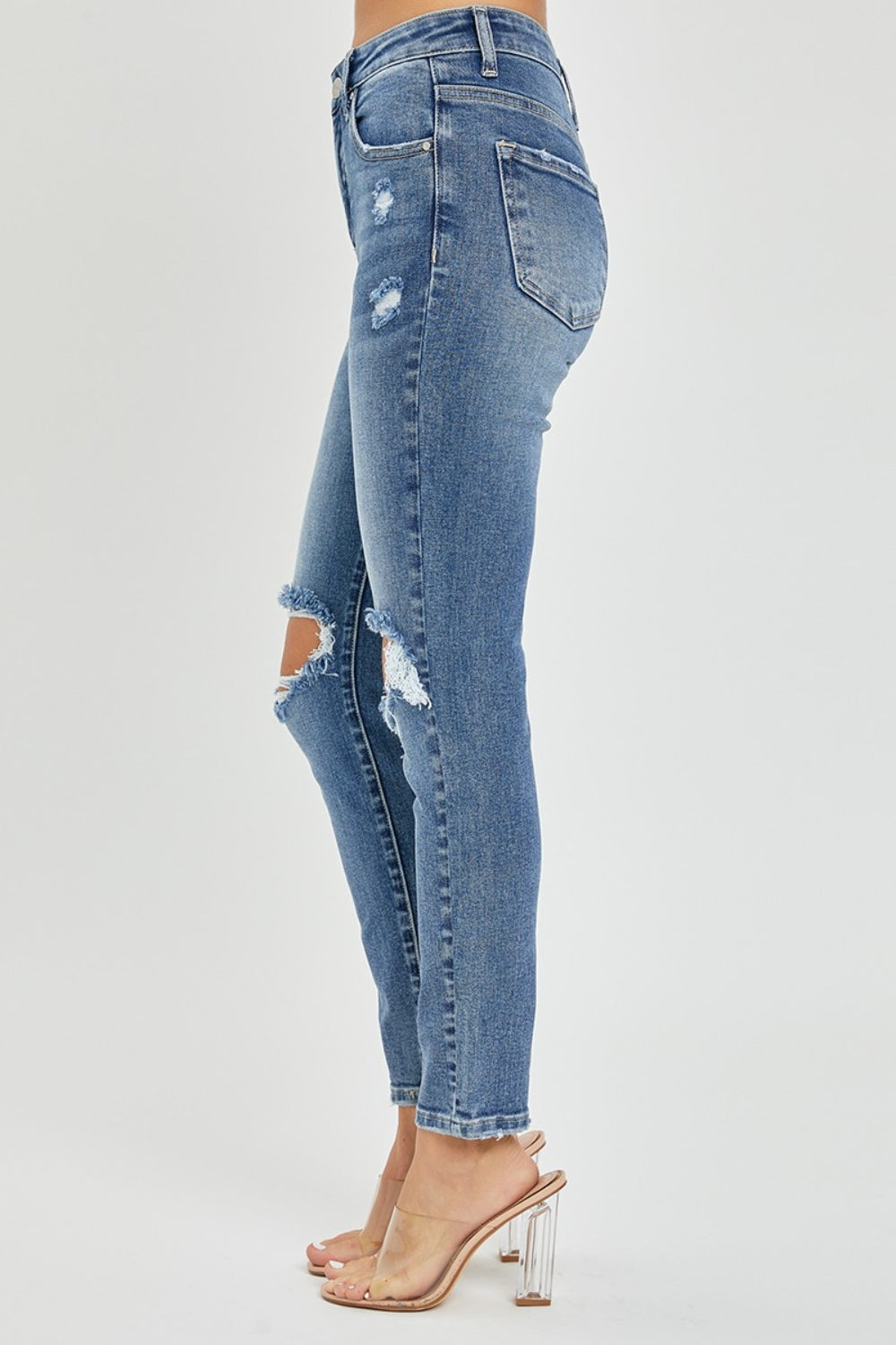 Risen High Rise Distressed Skinny Jeans