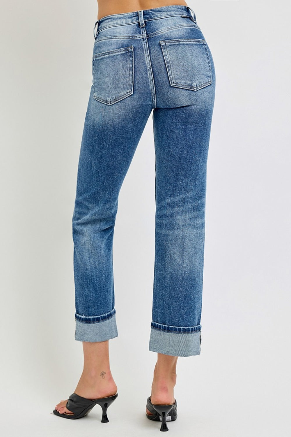 RISEN High Rise Crop Straight Roll Up Jeans - JH2 DESIGNS
