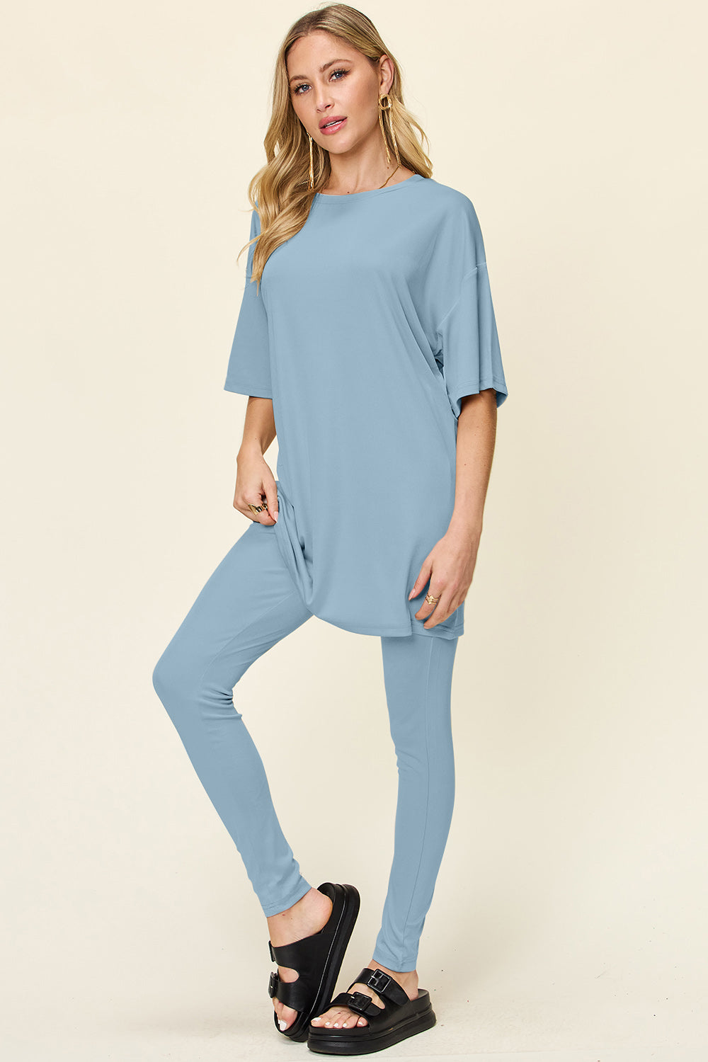 Double Take Round Neck T-Shirt and Leggings Set