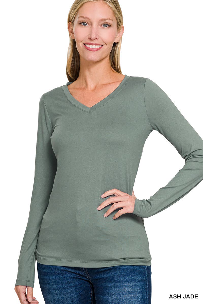 SI-24850 BRUSHED MICROFIBER LONG SLEEVE V-NECK TEE - JH2 DESIGNS