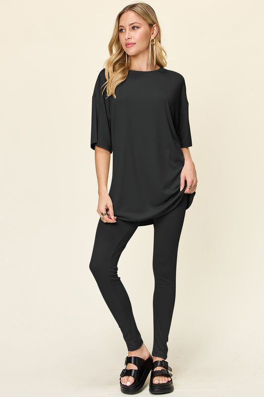 Double Take Round Neck T-Shirt and Leggings Set