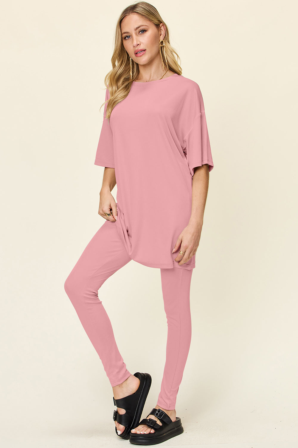 Double Take Round Neck T-Shirt and Leggings Set