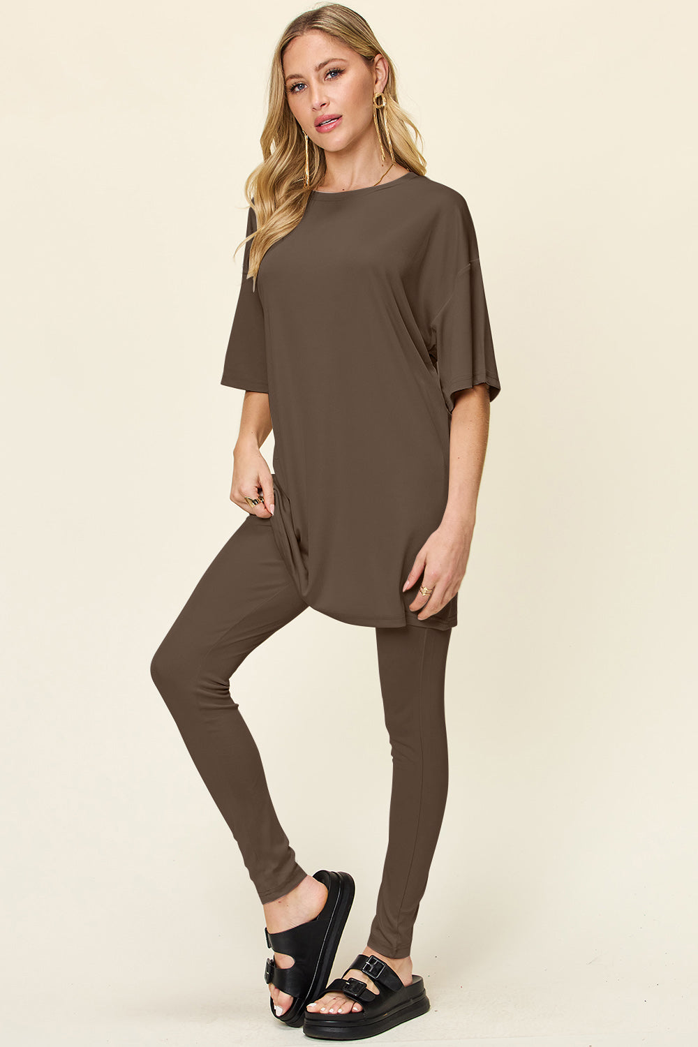 Double Take Round Neck T-Shirt and Leggings Set