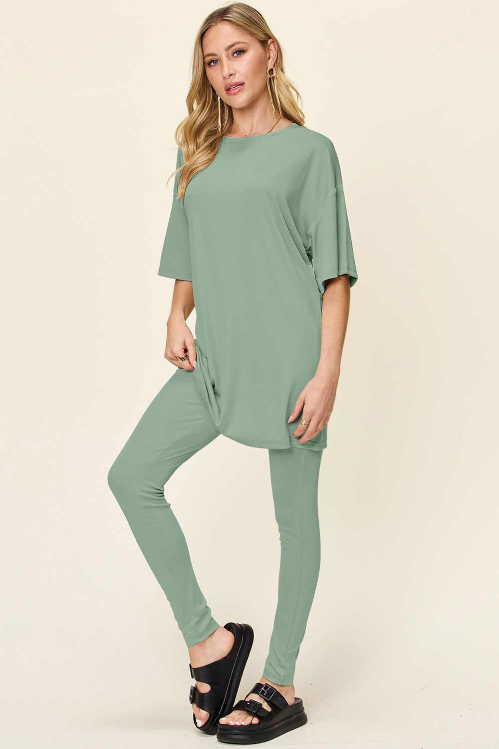 Double Take Round Neck T-Shirt and Leggings Set