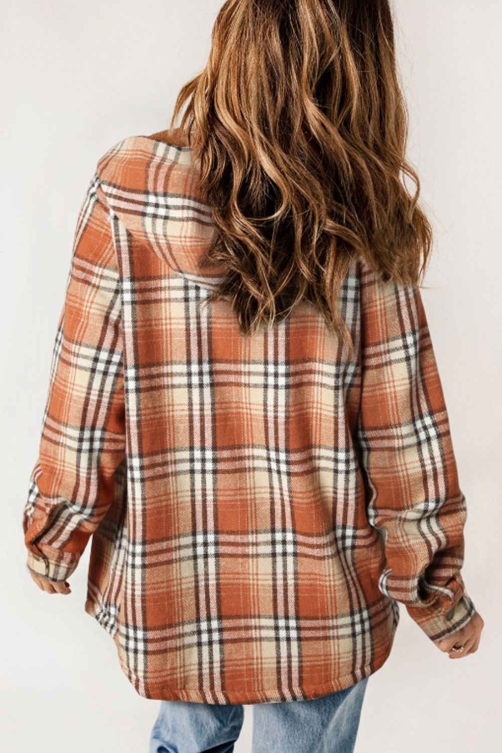 Plaid Button Up Long Sleeve Hooded Jacket - JH2 DESIGNS
