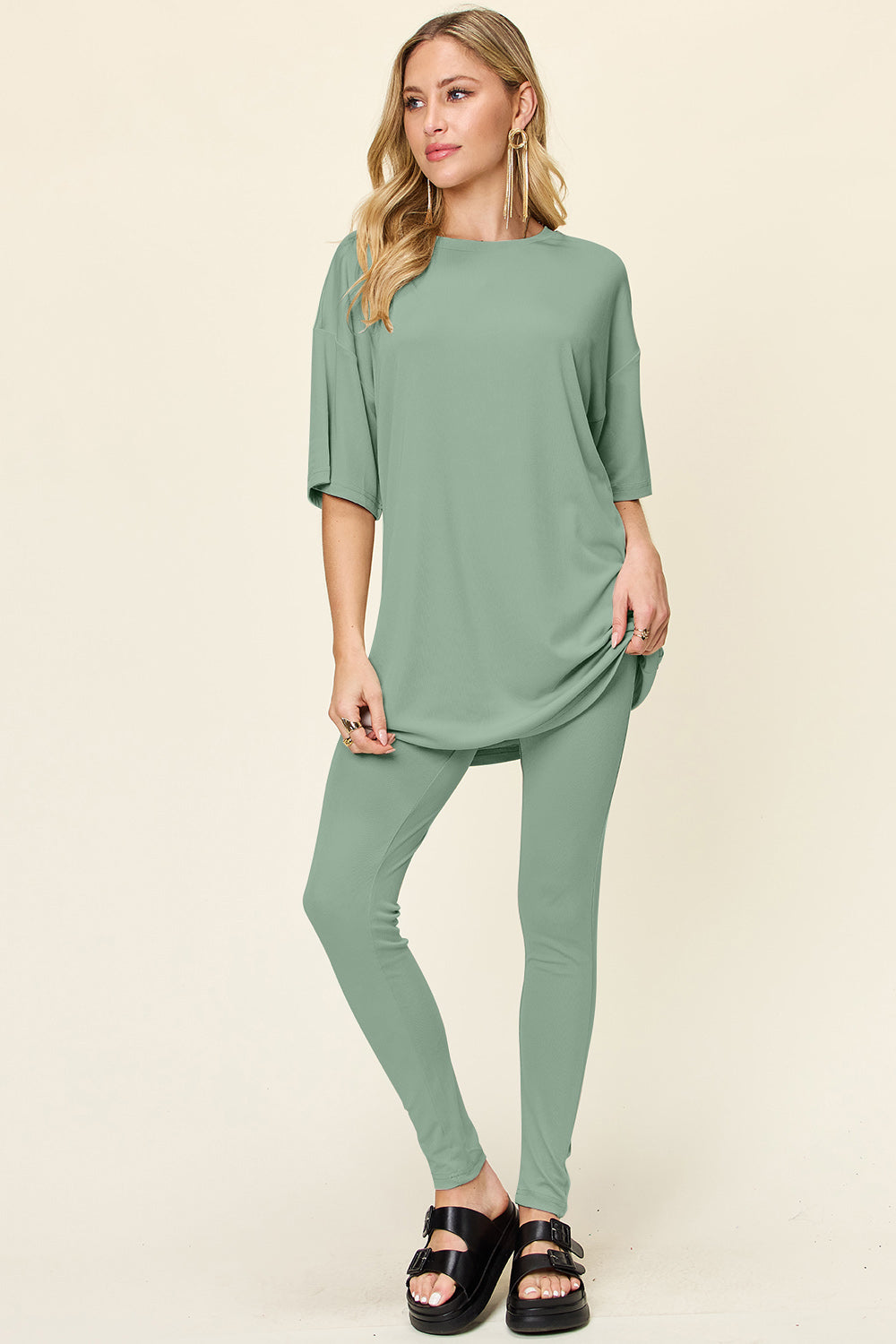 Double Take Round Neck T-Shirt and Leggings Set